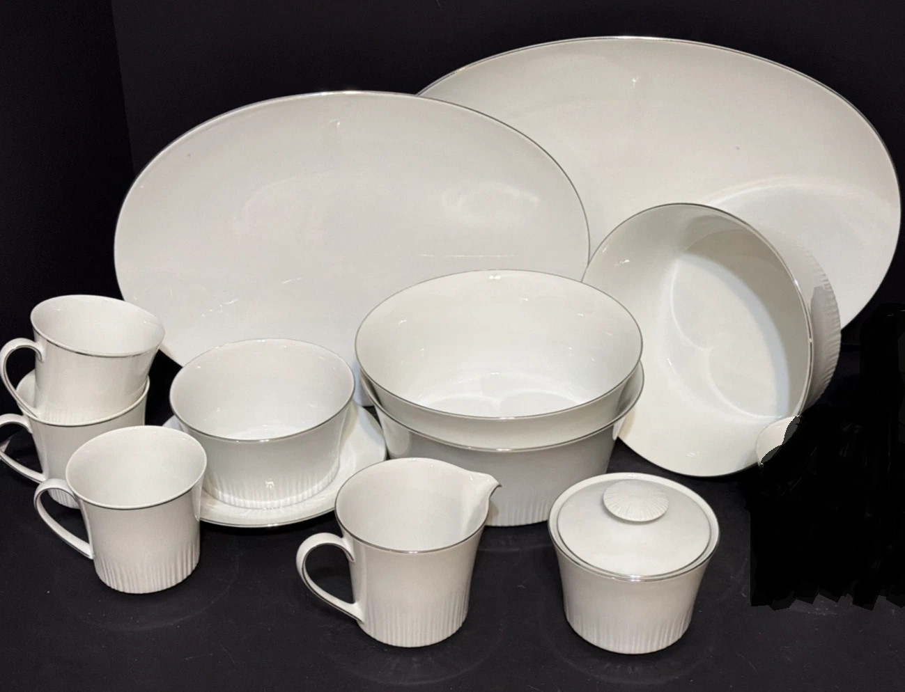 Johann Haviland Bavaria Germany White w/Platinum Riviera Lot of 11 pcs Platters+
