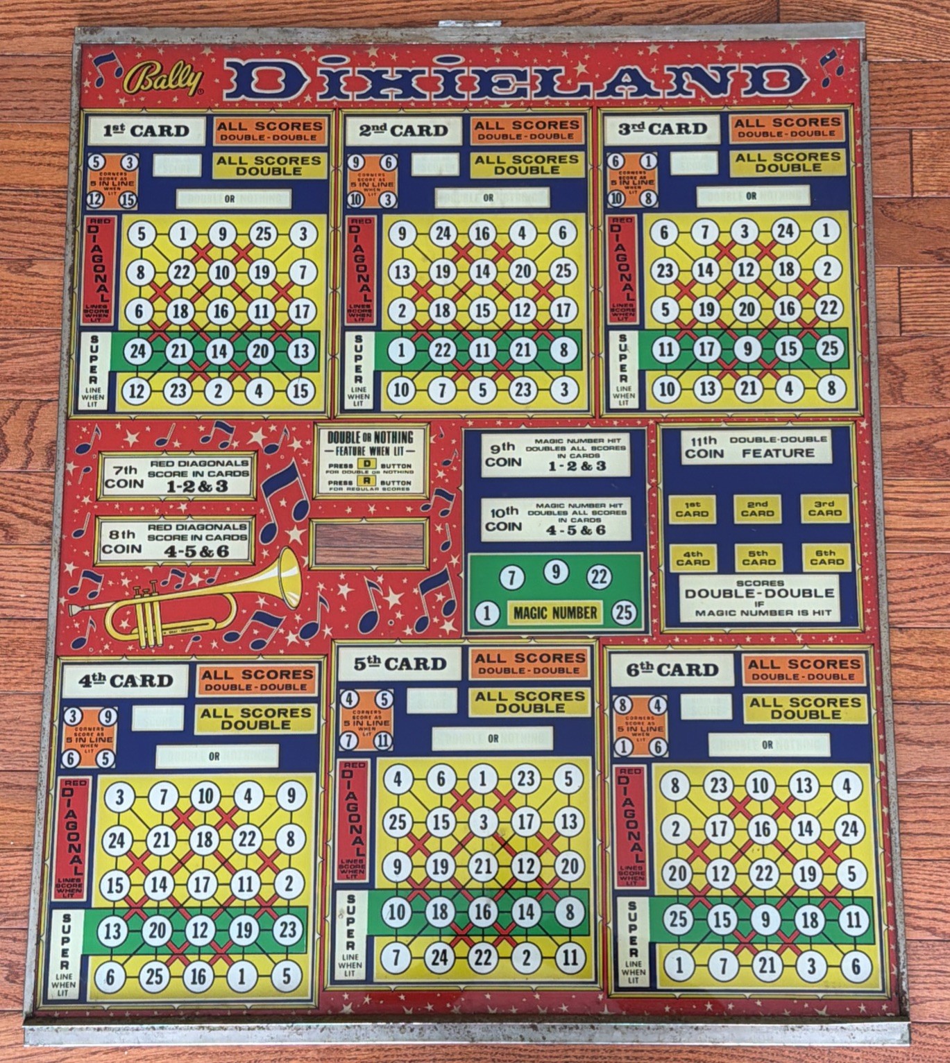 VTG Bally Dixieland Bingo Pinball Backglass Original Arcade Excellent Condition