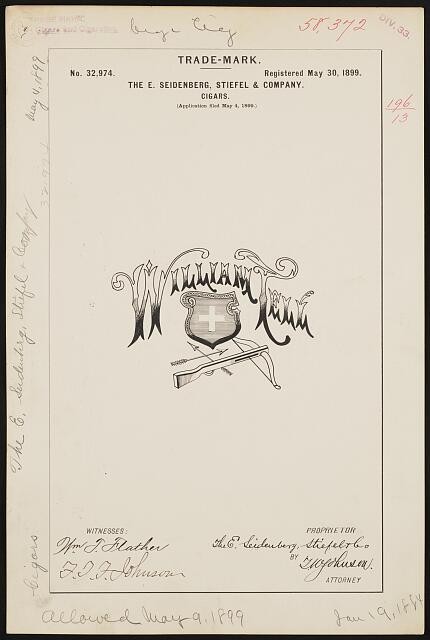 Photo:William Tell Cigars Trademark 1899 E. Seidenberg Stiefel & Company