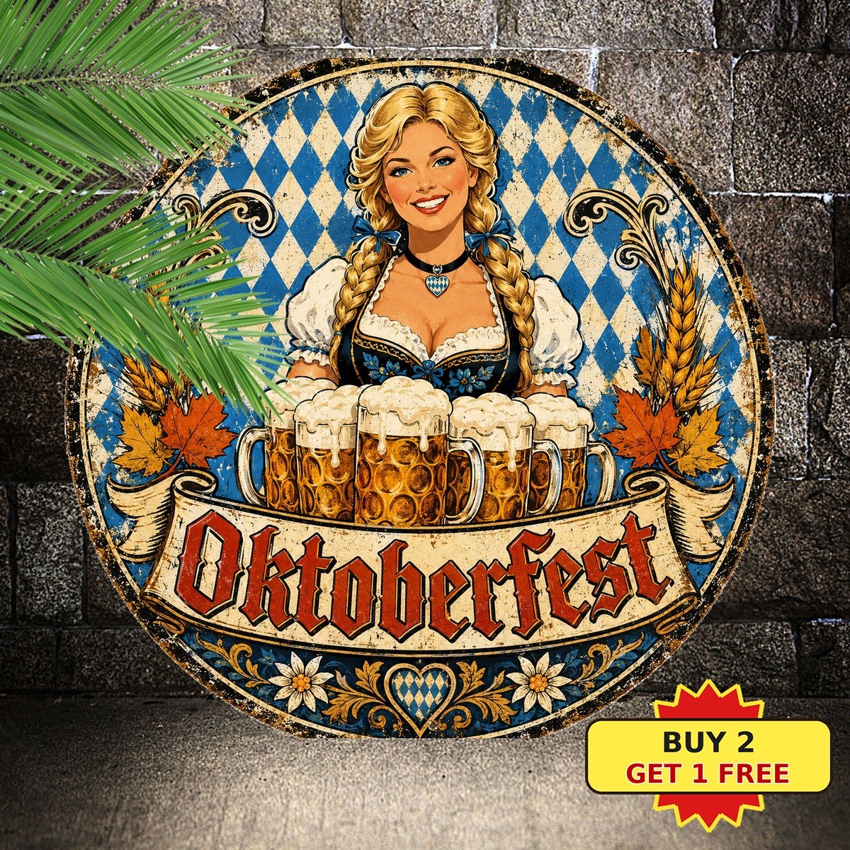 Oktoberfest Beer Sign Vintage German Festival Pub Round Metal Wall Decor 8x8