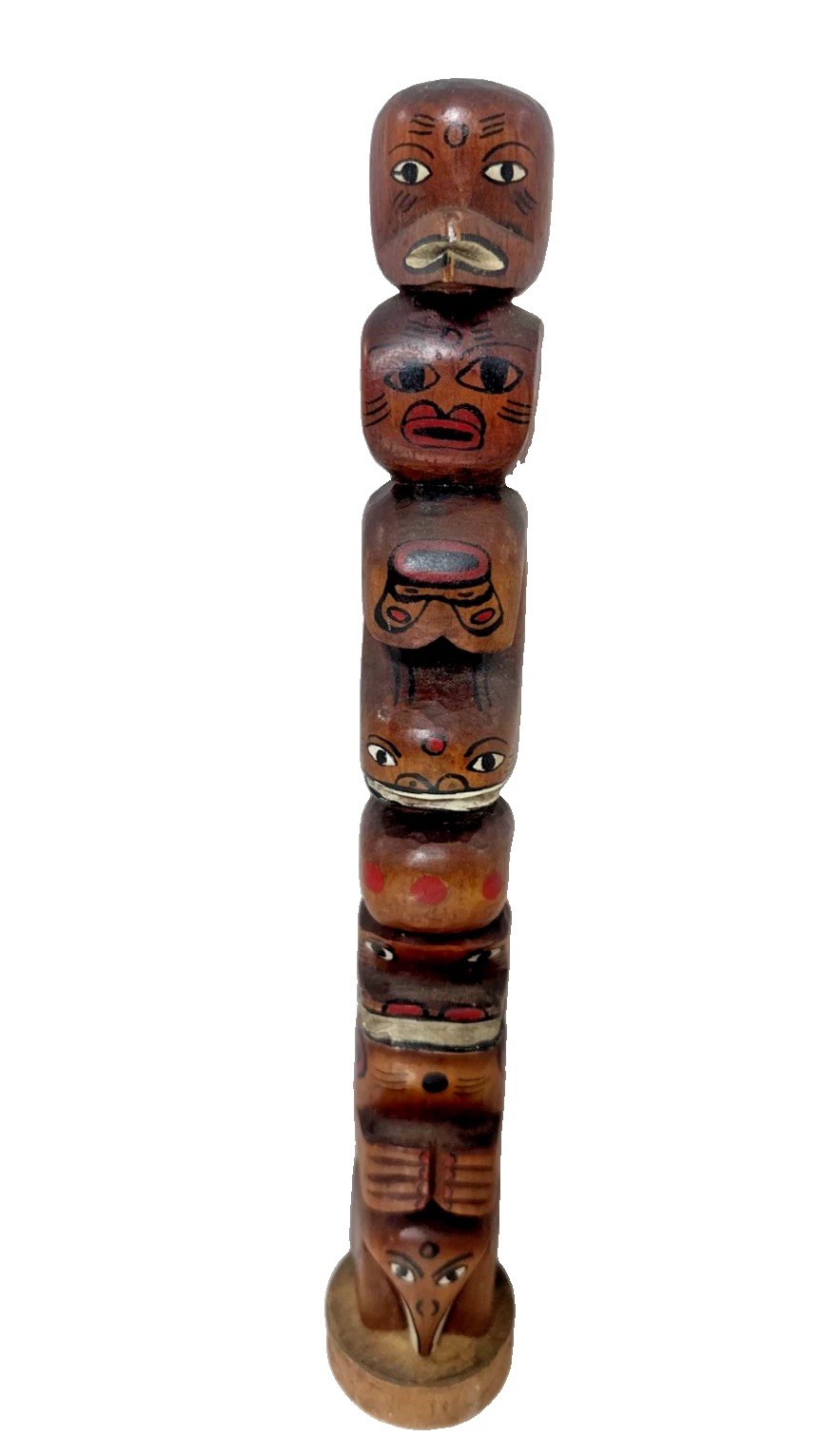 Vintage Kwakiutl First Nations Hand Carved Wood Totem Pole Sculpture Canada 13\