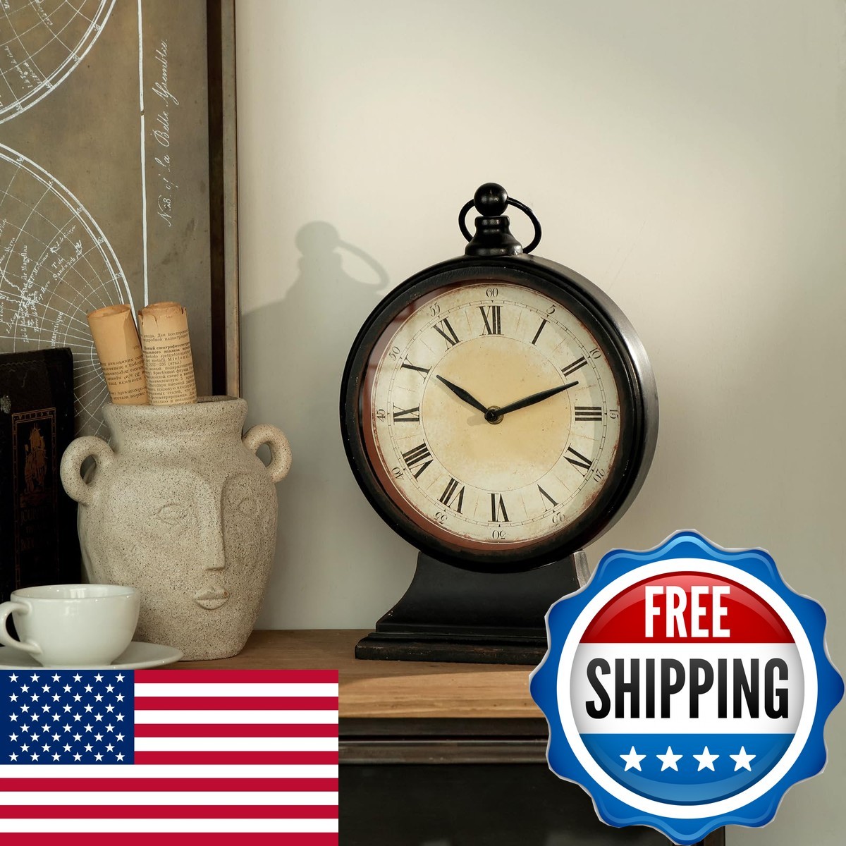 NIKKY HOME Vintage Mantel Clock Large Black Table Clock 13.5\ NIKKY HOME Vintage Mantel Clock Large Black Table Clock 13.5\