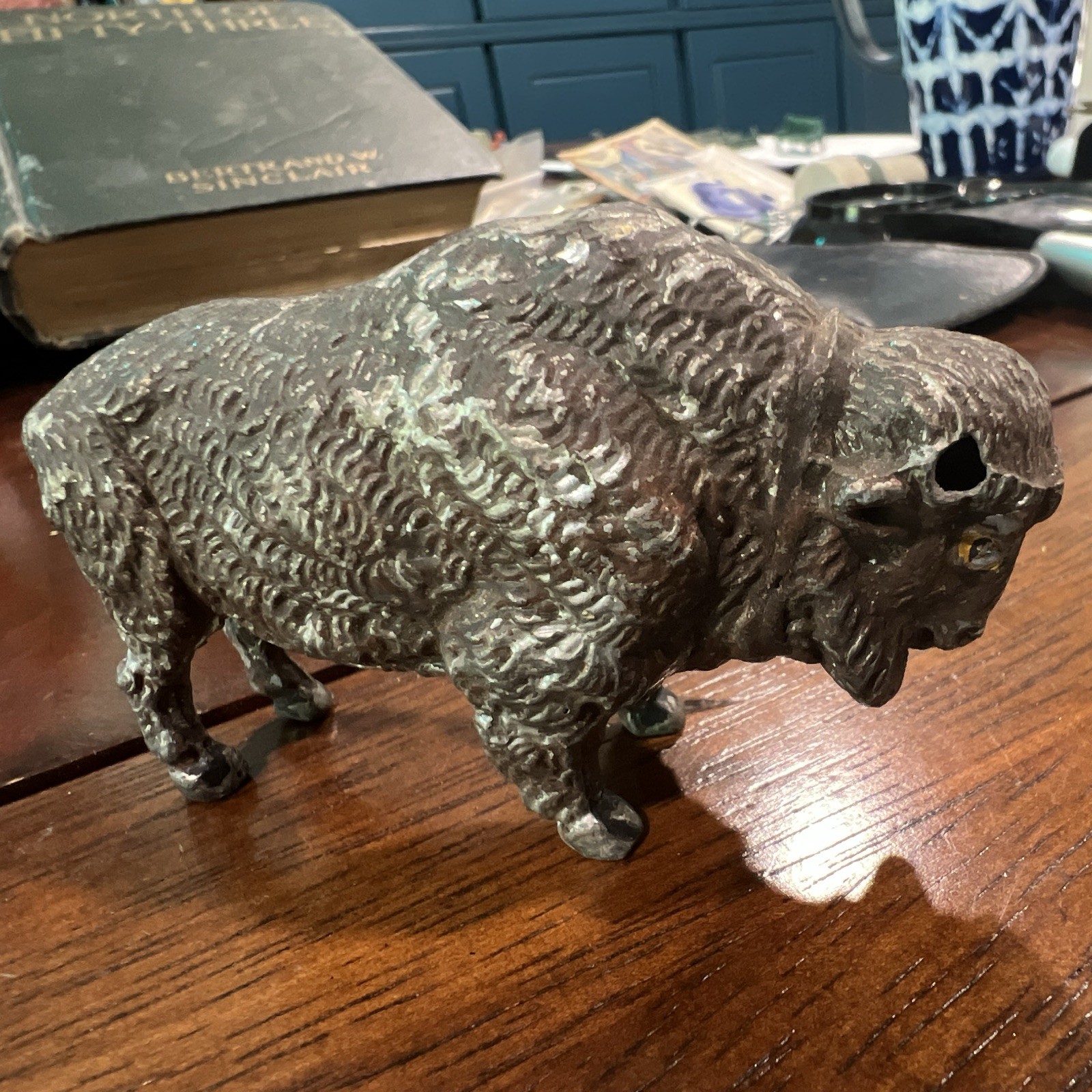 Antique German Cast Metal Buffalo Bison Figurine Hollow Vintage Statue AS IS