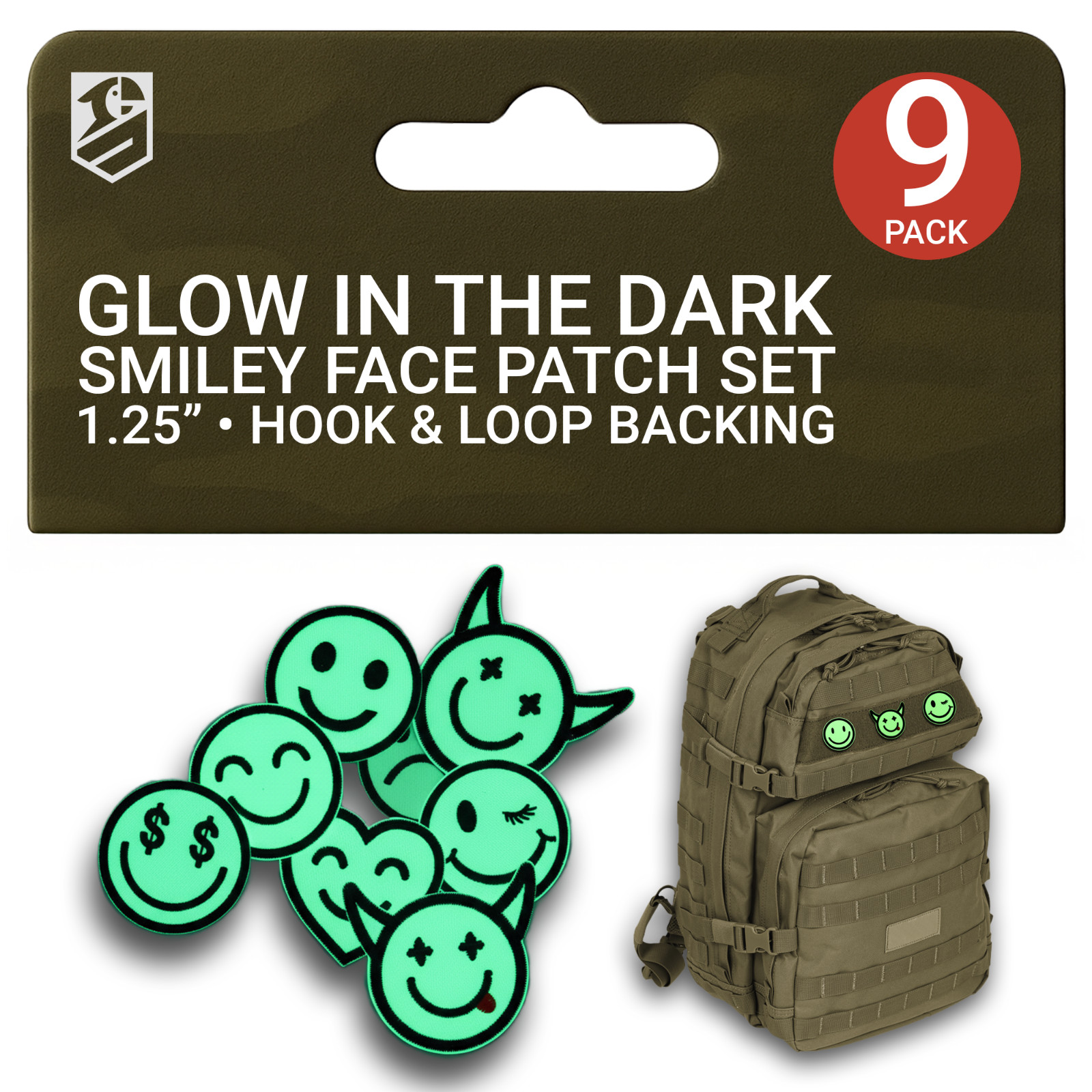 9Pcs Glow in the Dark Smiley Patch Set, Funny Emoji Morale Patches  Embroidered