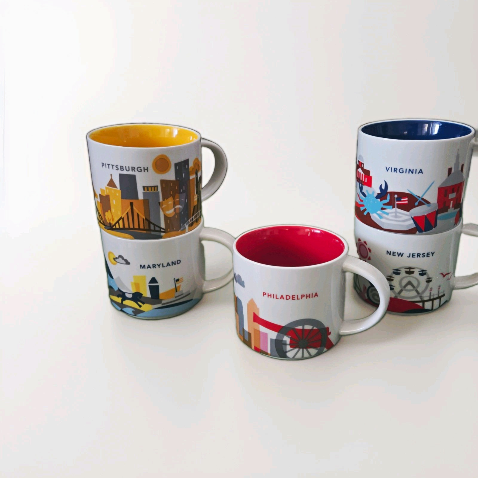 Lot of 5 Starbucks You Are Here Mugs Philadelphia Pittsburgh MD VA NJ No Box EUC