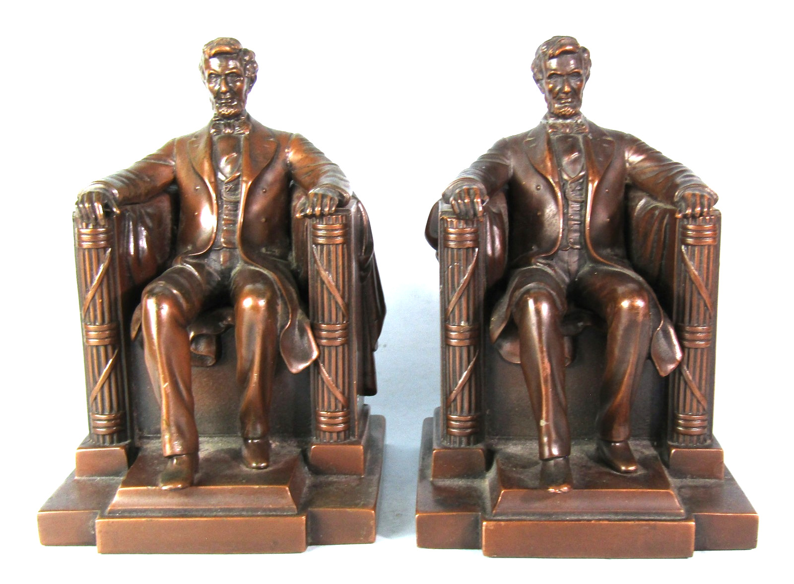 Lincoln in Chair Memorial Statue Vintage Jennings Brothers Bronze Metal Bookends