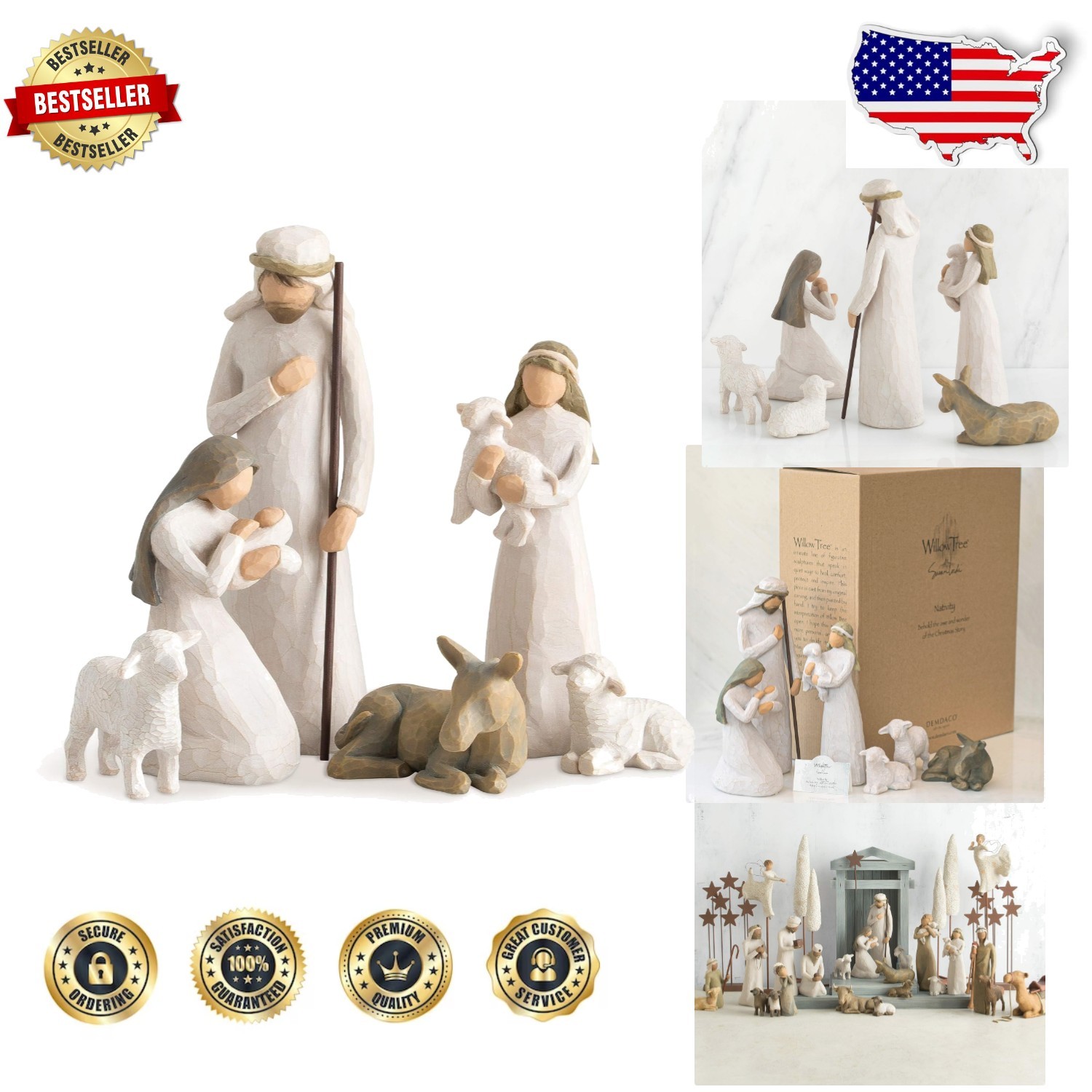 Sculpted 6pc Nativity Set Hand-Painted Religious Christmas Decor Willow Tree