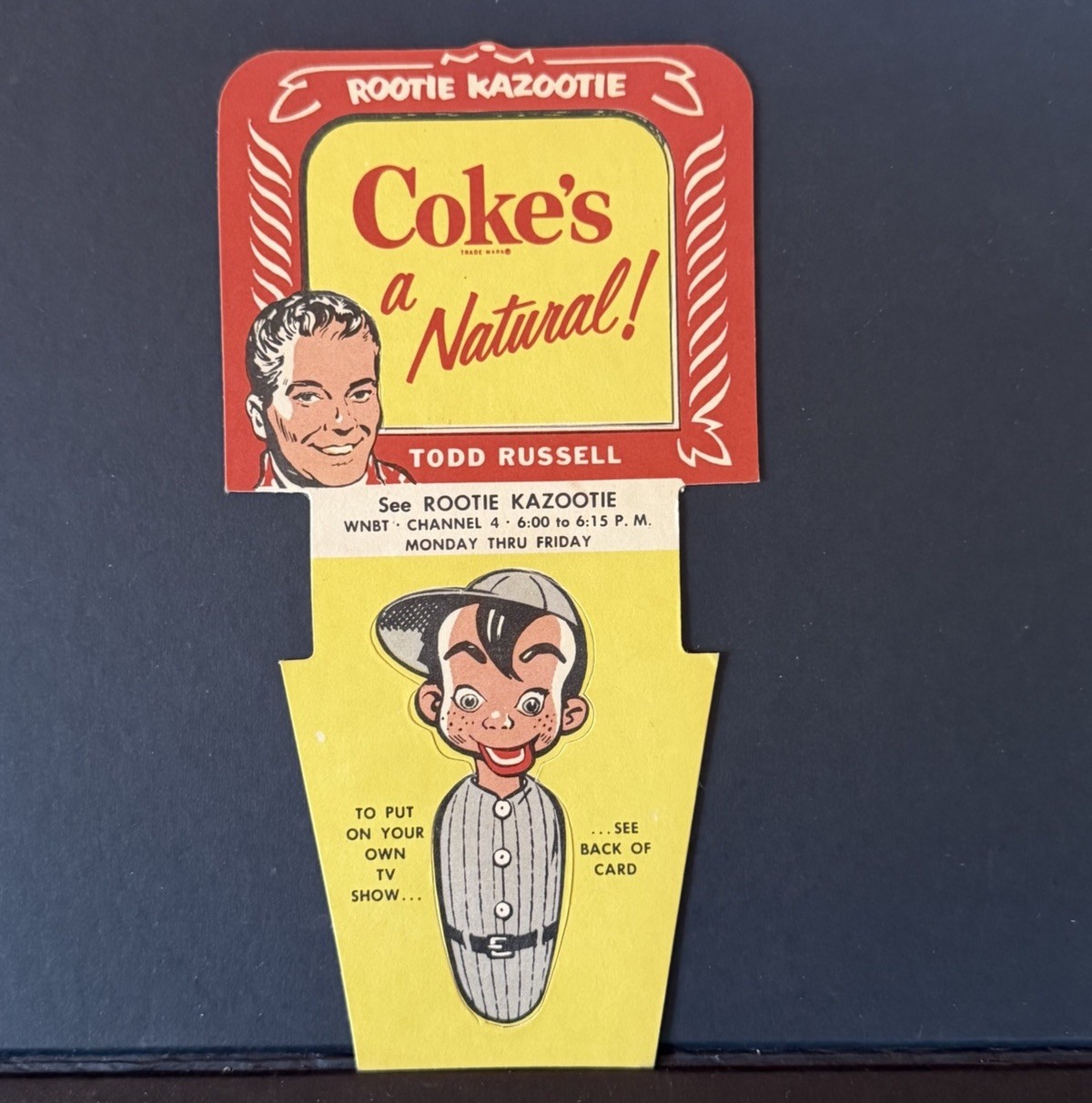 Vintage 1952 Coca-Cola Rootie Kazootie UNPUNCHED PUPPET Coke Carton Insert RARE