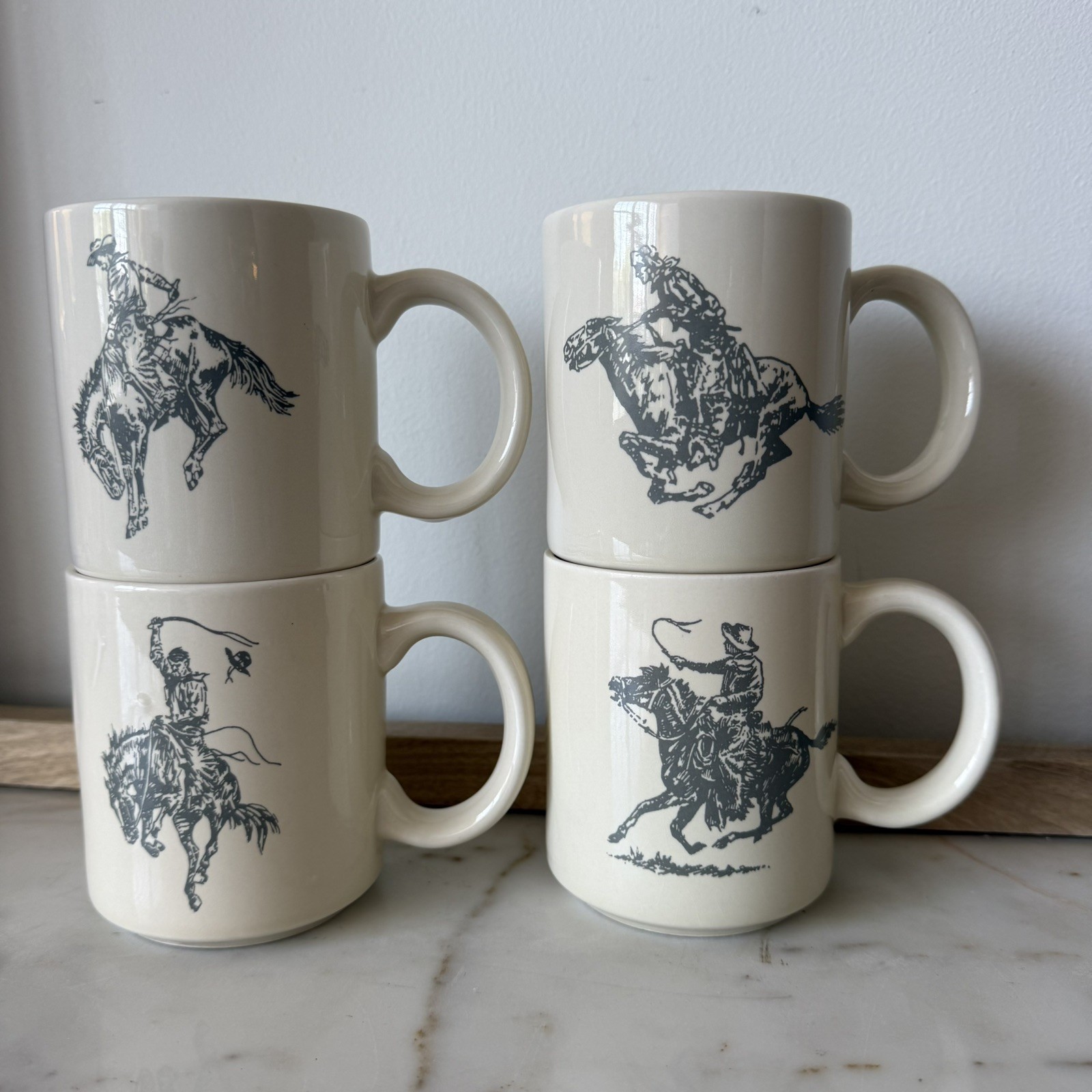 Vintage Marlboro Man Collectors Coffee Cups Mugs X4 Rodeo Cowboy Horses Western
