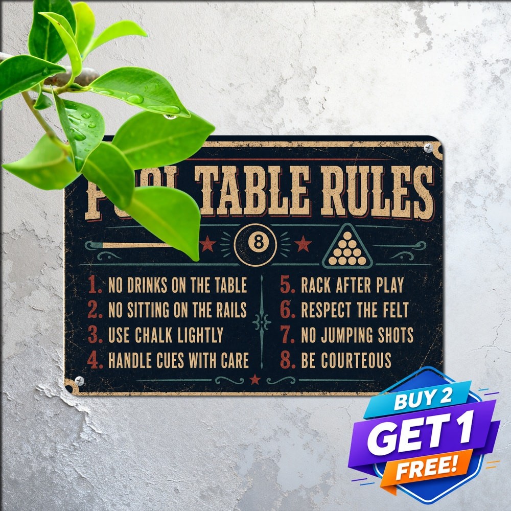 Billiard Table Rules Pool Room Man Cave Rules Tin Sign