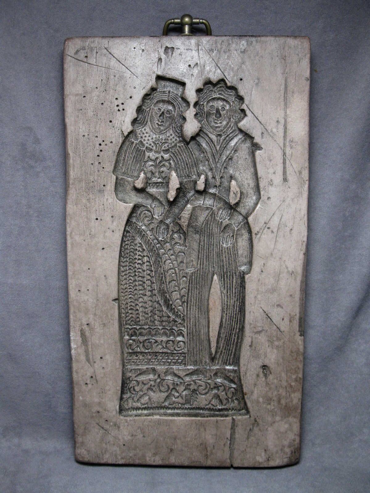 Rare X-Large 1971 Laxa Family Cookie Mold Folk Art Wall Plaque - Newlyweds 1790
