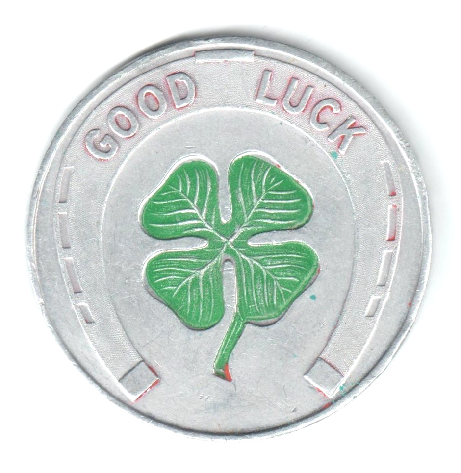 Vintage Shamrock Four Leaf Clover & Horseshoe St. Patrick's Day Good Luck Token