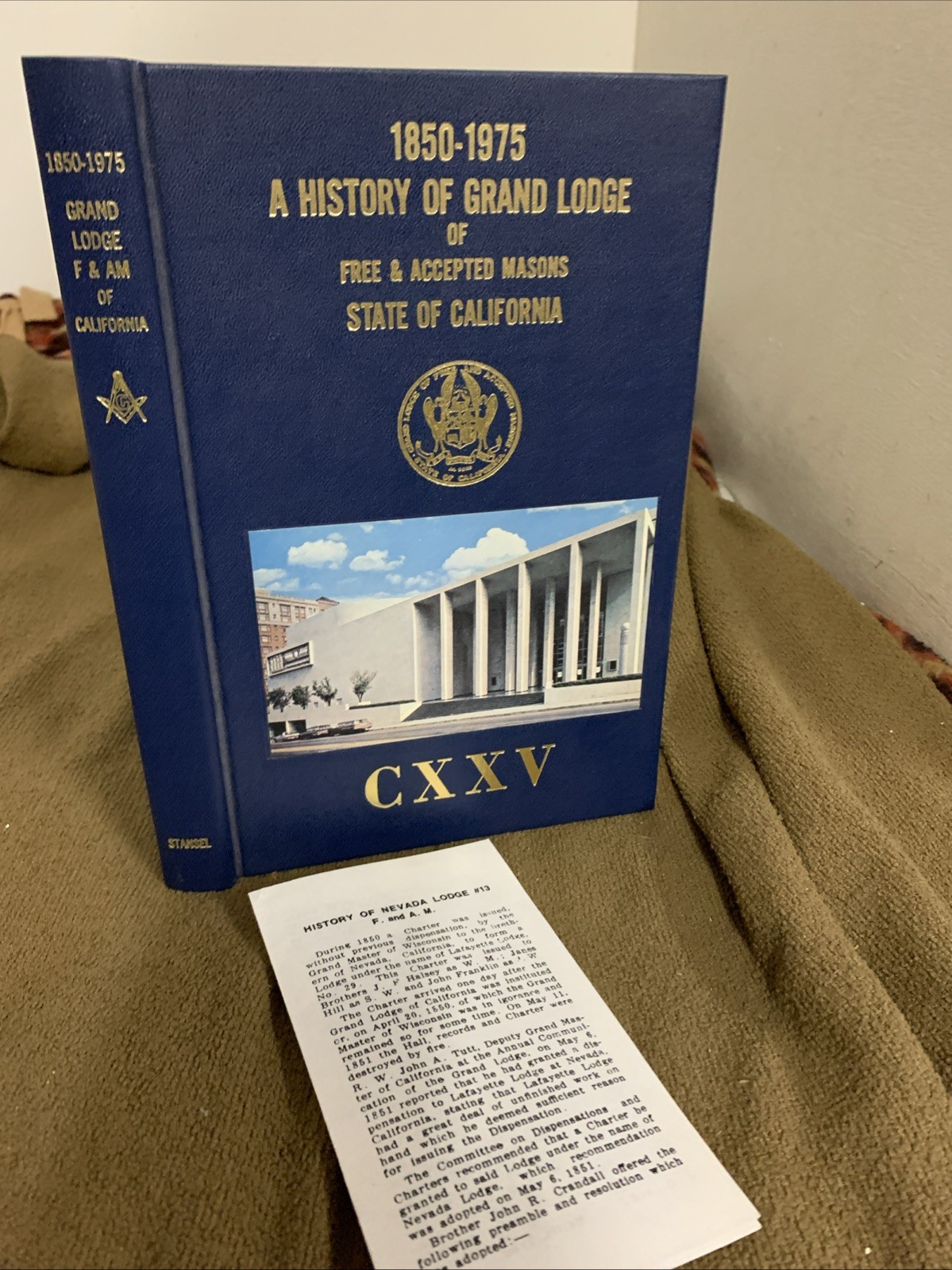 History Grand Lodge Freemasons California 1850–1975 Masonic Book  2nd Printing