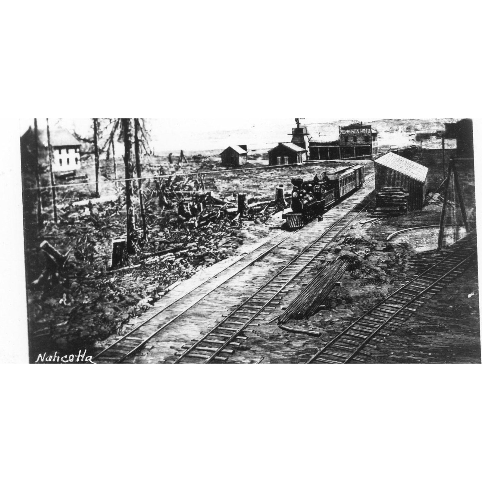 Postcard Real Photo View of Train and Tracks in Nahcotta, WA. Y2
