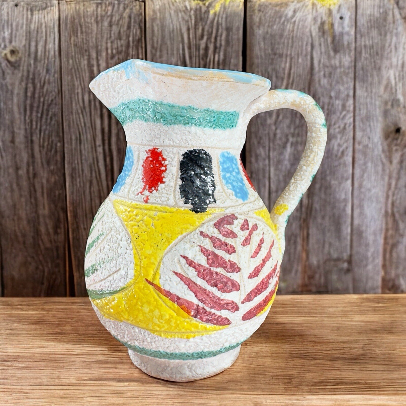 Vintage 1950s Italian Pottery Jug Pitcher Carafe Textured Glaze Made In Italy Vintage 1950s Italian Pottery Jug Pitcher Carafe Textured Glaze Made In Italy