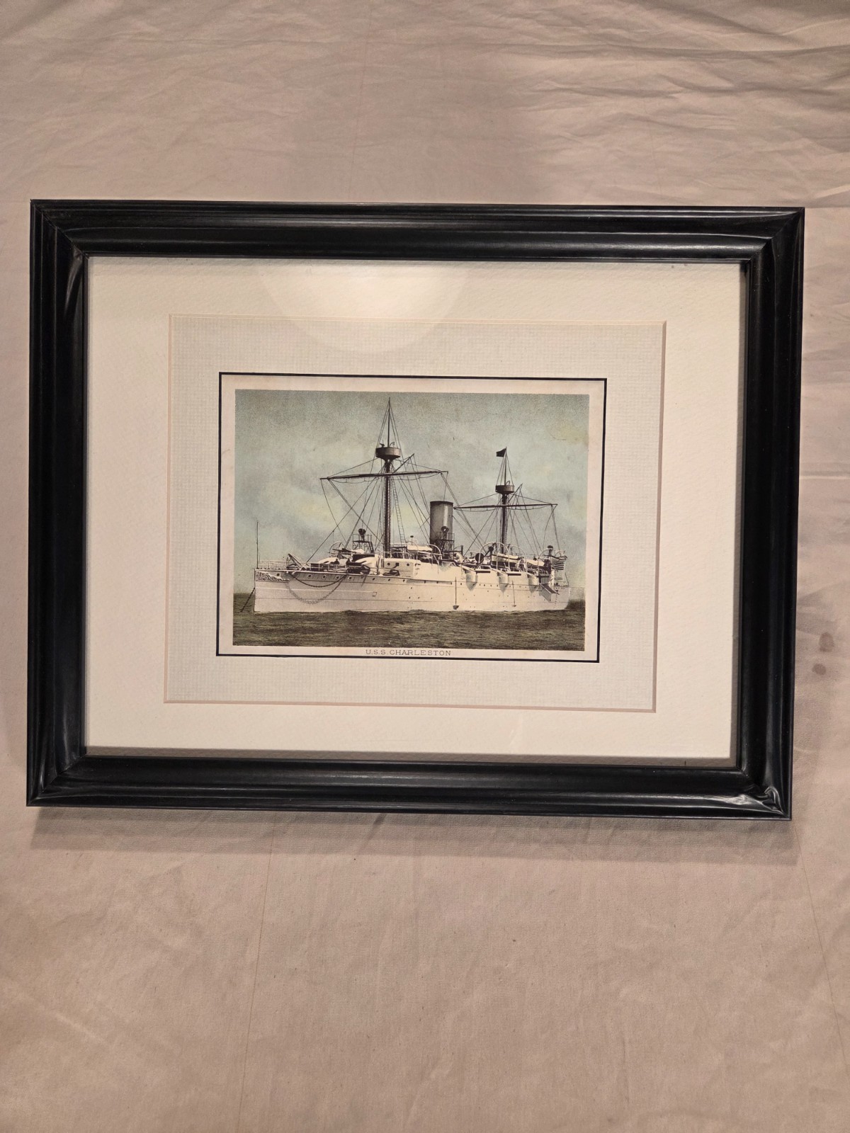 Vintage Color Print of Cruiser USS Charleston