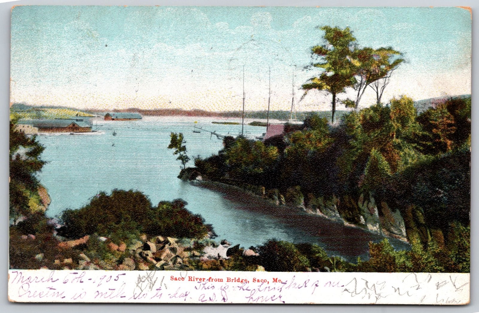 Saco River from Bridge Saco Maine Postcard PC277