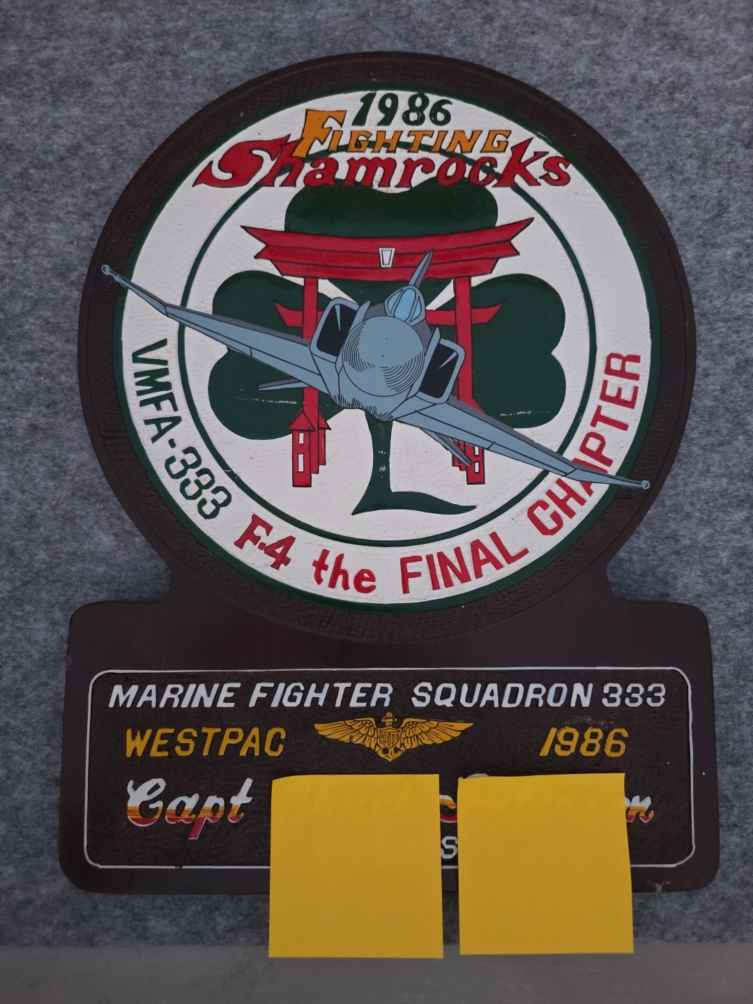 VMFA-333 Fighting Shamrocks F-4 Phantom The Final Chapter 1986 WESTPAC Plaque 