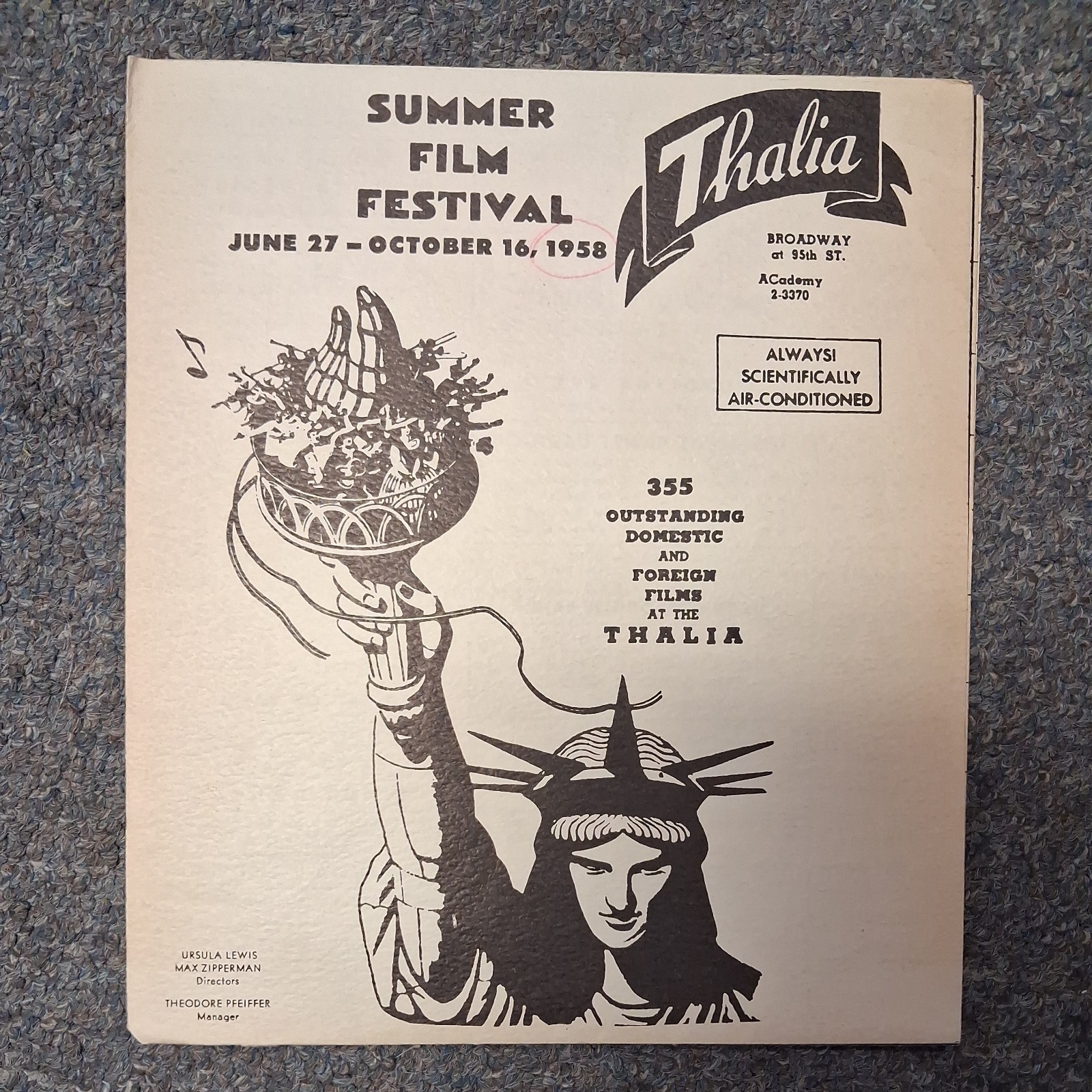 1958 Summer Film Festival Thalia New York Films Calendar Vintage