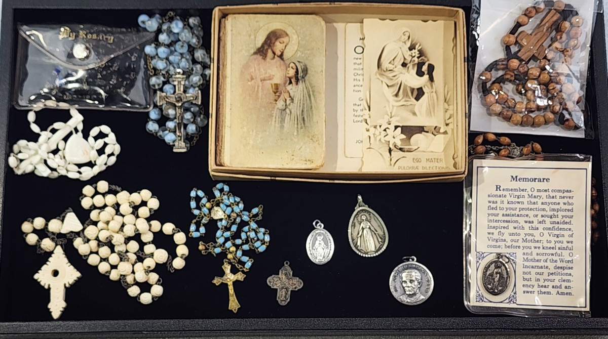 Vintage Catholic Devotional Estate Lot Rosaries Medals Crucifixes