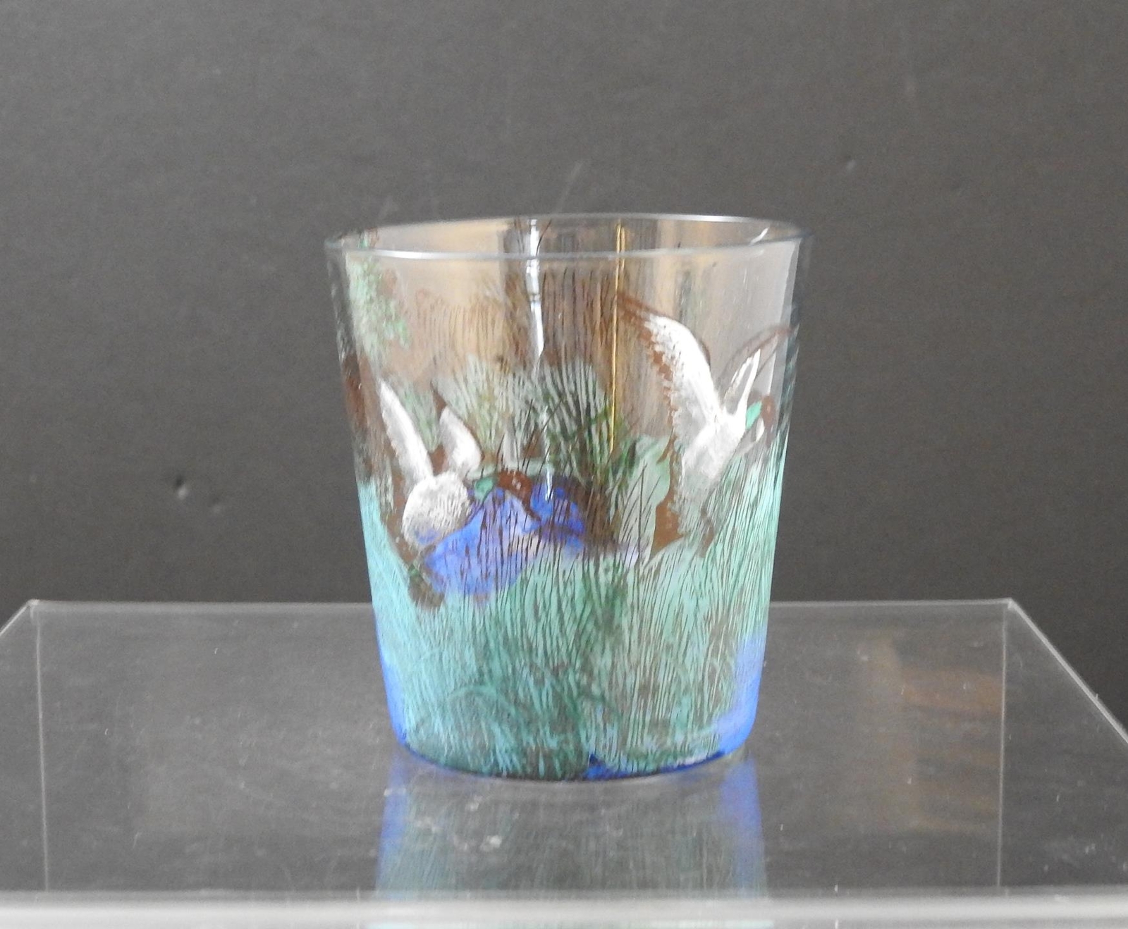 Vintage Hand Painted Duck Scene Glass Tumbler About 3 1/4