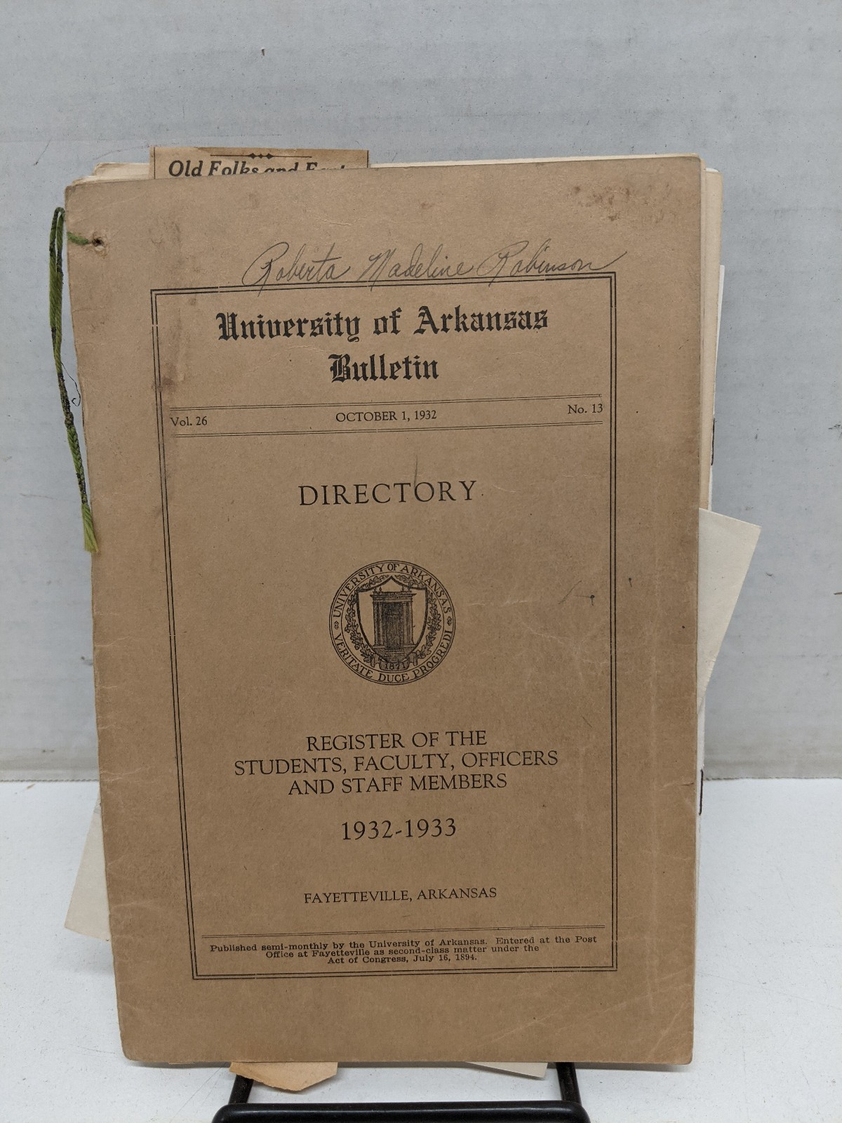 University of Arkansas 1932-1933 Registry of Students Faculty Officers & Staff