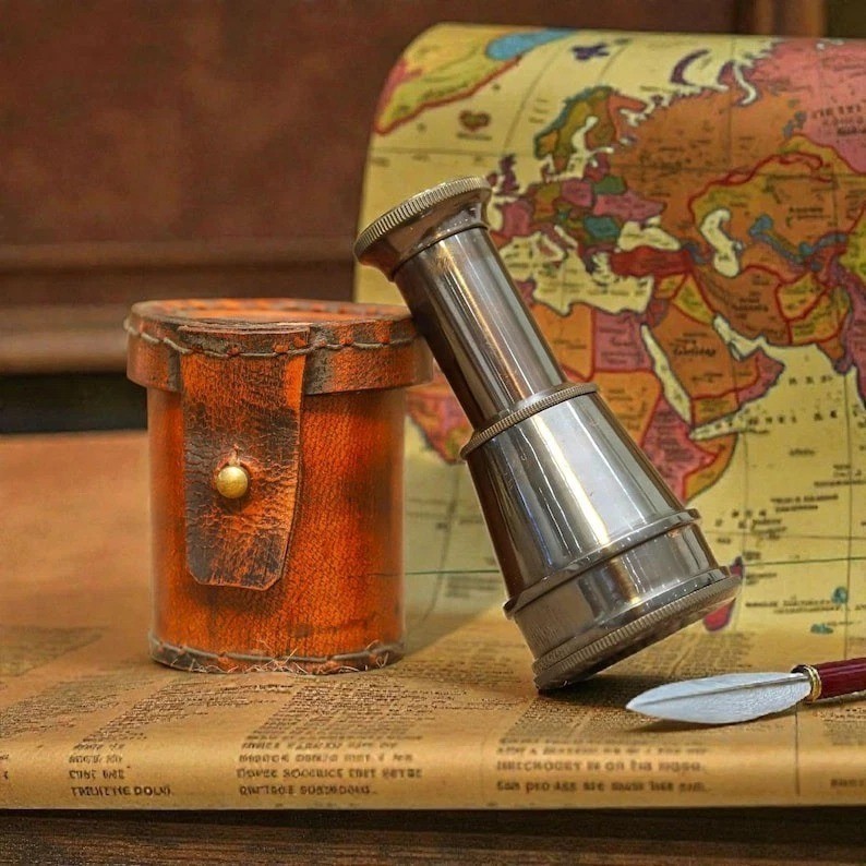 Vintage Brass Telescope with Leather Case | Nautical Spyglass, Personalized Gift
