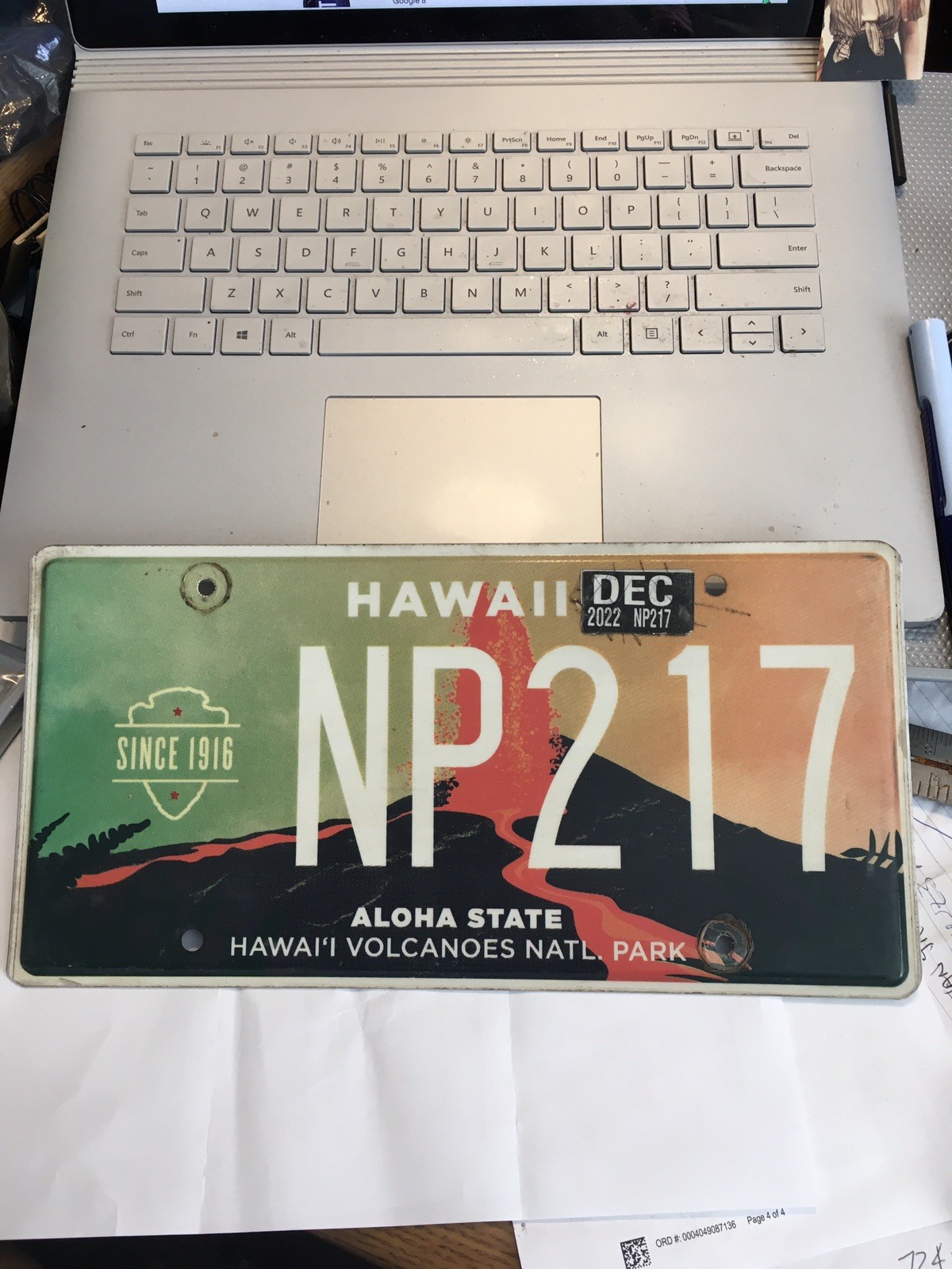 VOLCANOES NAT’L PARK. HAWAII LICENSE PLATE BARGAIN , IMPERFECT