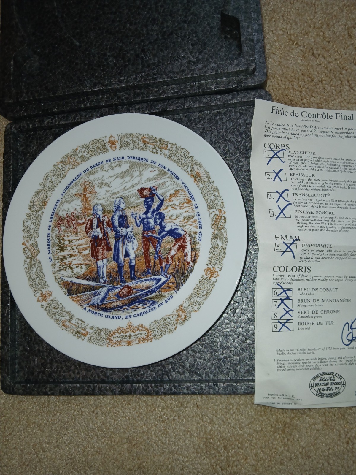 Vintage Limoges France Plate Henri D\'Arceau 1777Lafayette Legacy No. 406 1973