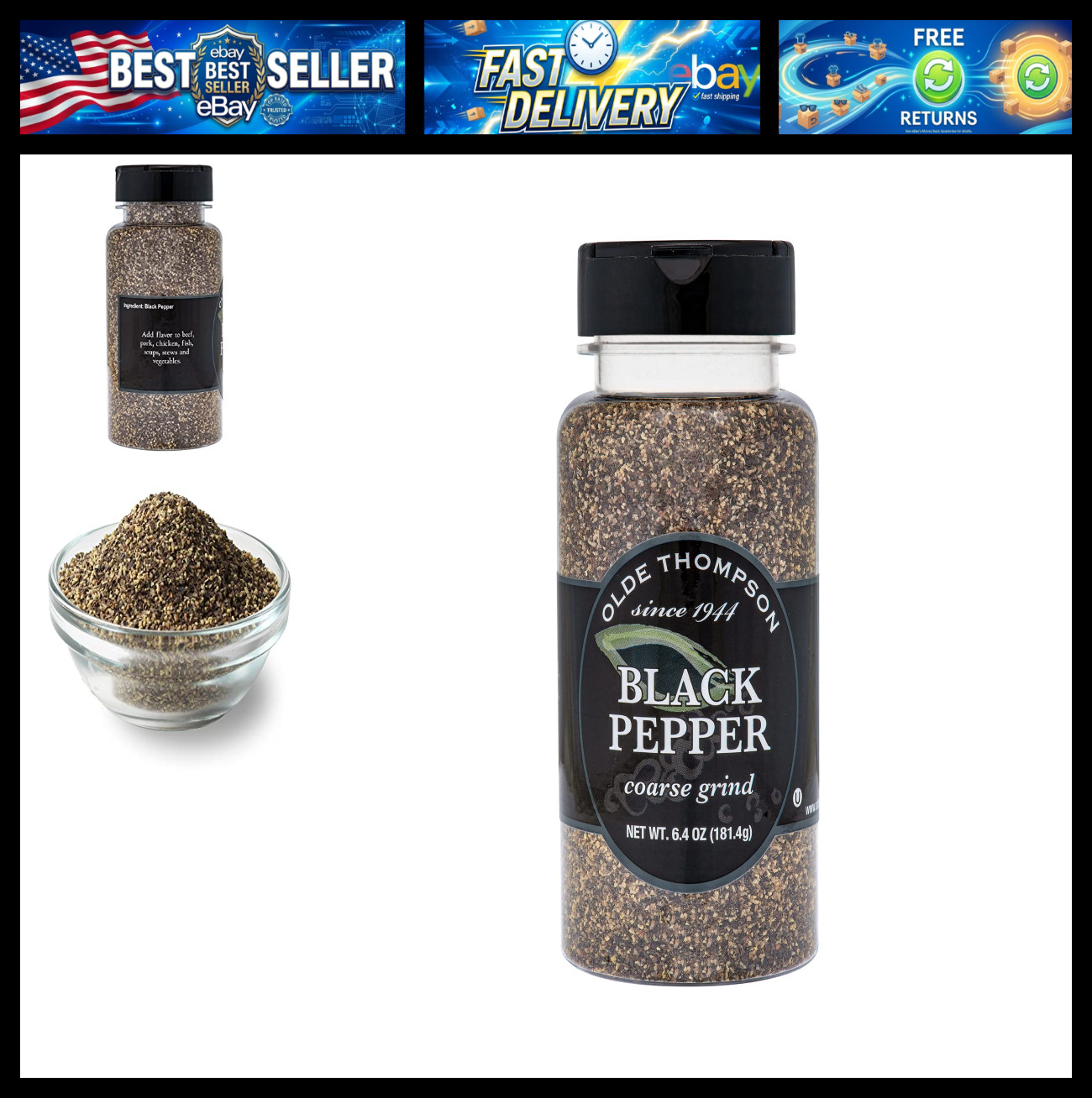 Olde Thompson Coarse Grind Black Pepper, Spice Shaker, 6.4 Ounce