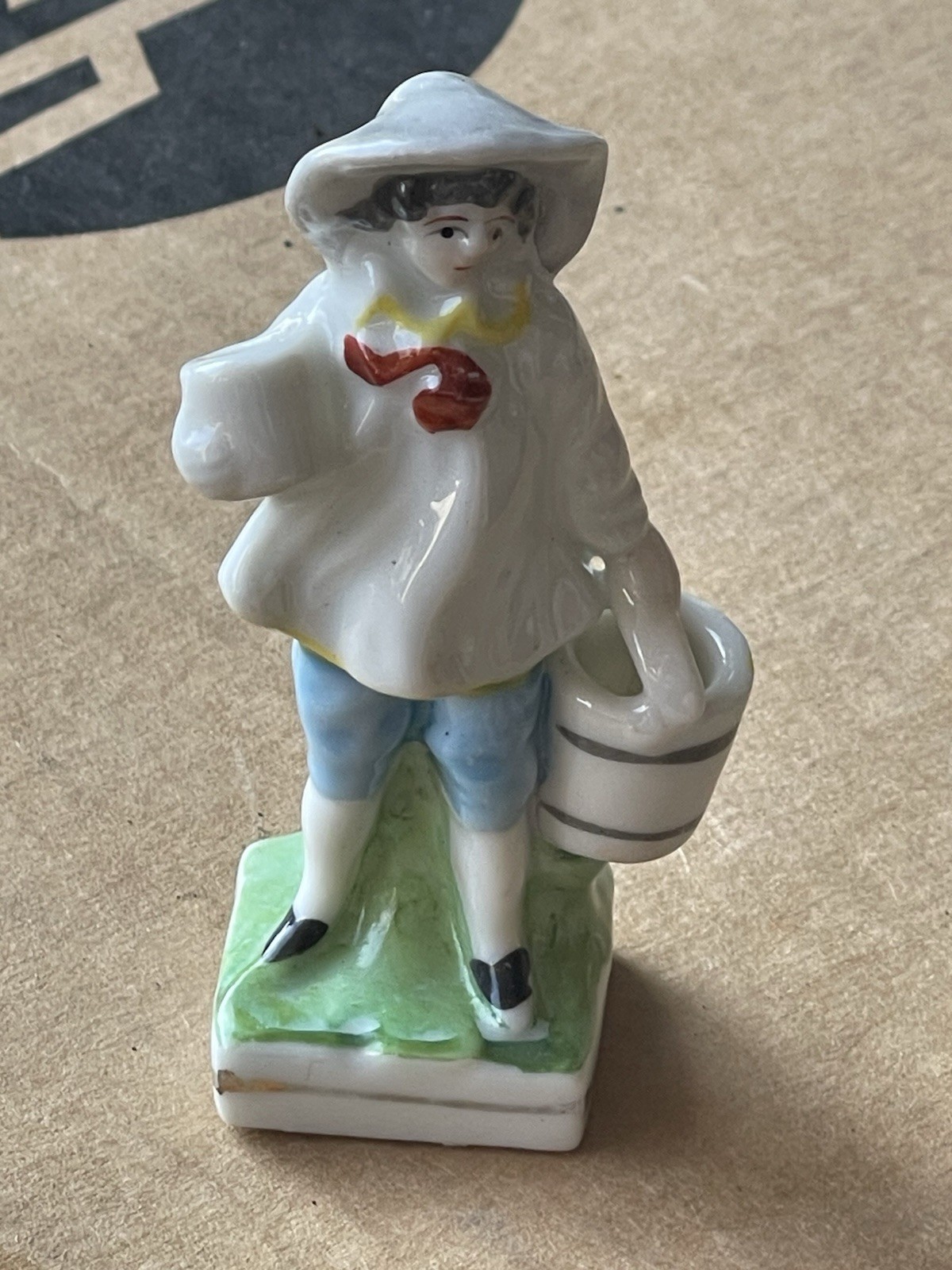 Vintage Maruyama Toki Porcelain Boy Figurine Water Carrier Bucket Japan 1930s