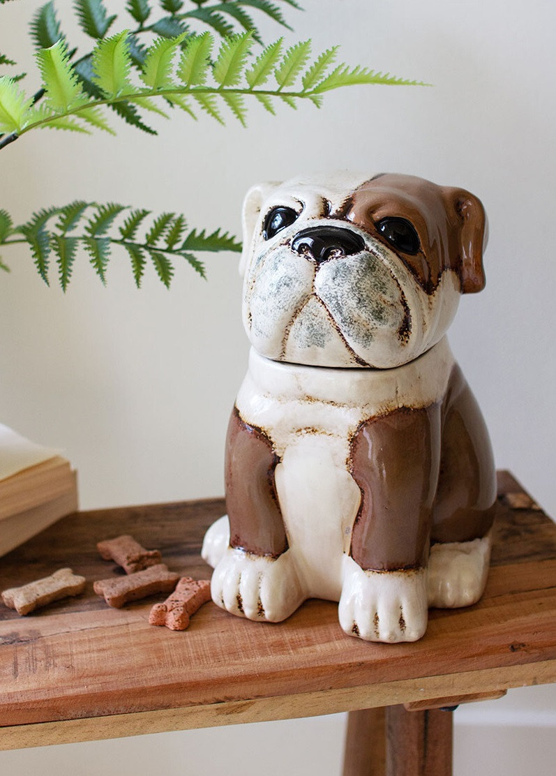 Ceramic Bull Dog Canister Cookie Treat Jar English Bulldog Puppy 10 In Ceramic Bull Dog Canister Cookie Treat Jar English Bulldog Puppy 10 In