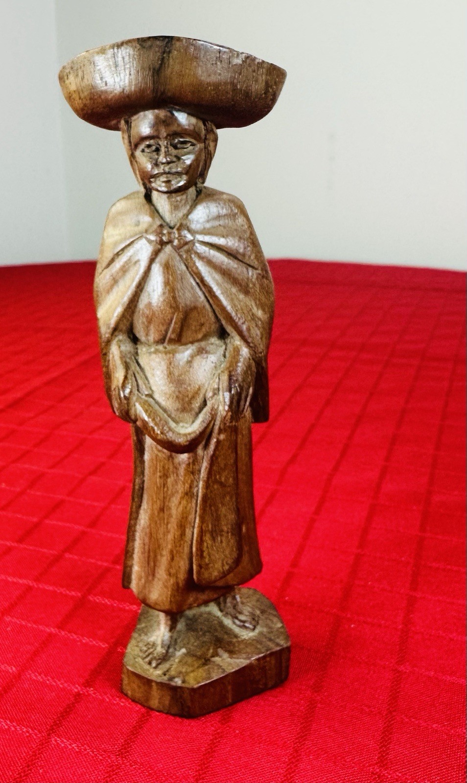Vtg Hand Carved Wood Man Figurine 6in Southeast Asian Farmer Folk Art Statue 6”