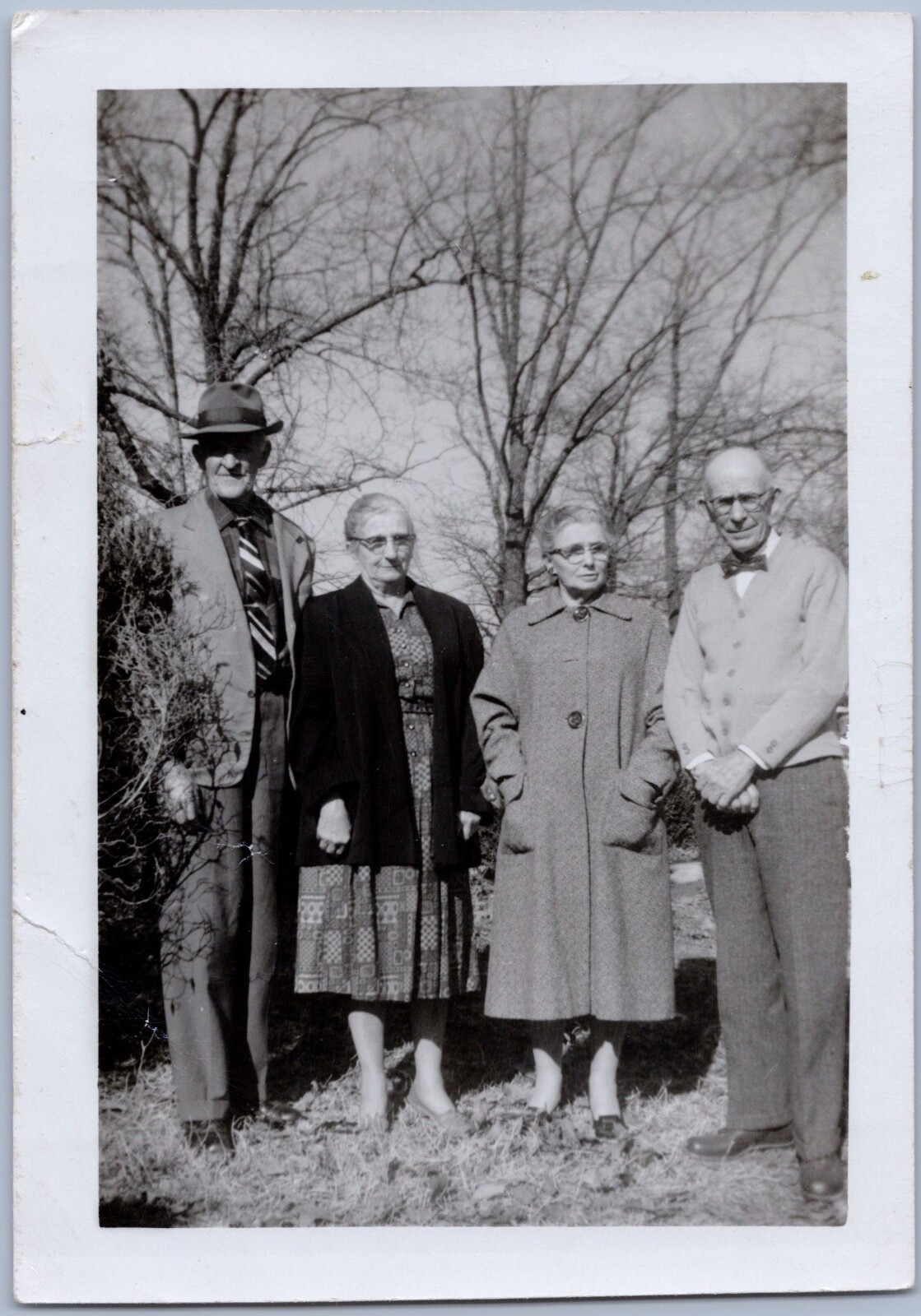 2 Older Men 2 Older Women Standing Outdoors, Wytheville VA 1961 BW Photo