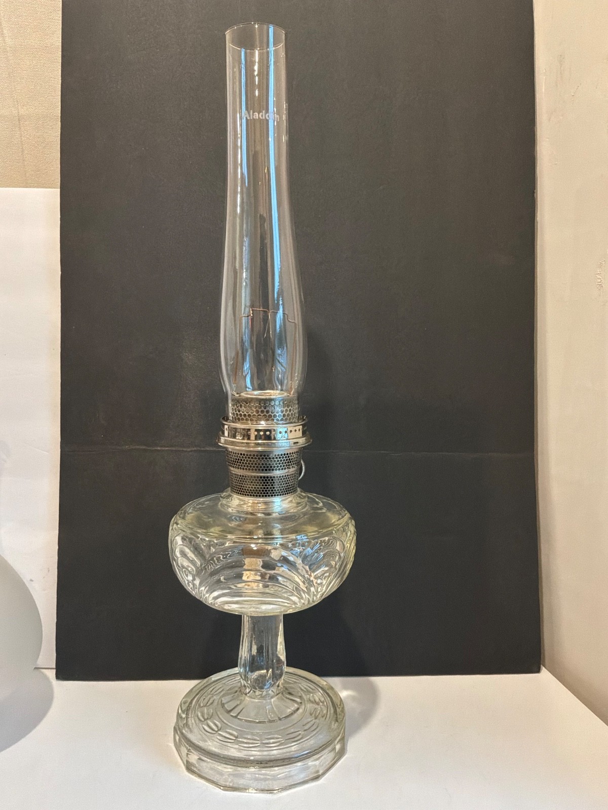 LOOK WW2 Vtg 1943 Washington Drape Clear Crystal Aladdin B53X Kerosene Oil Lamp