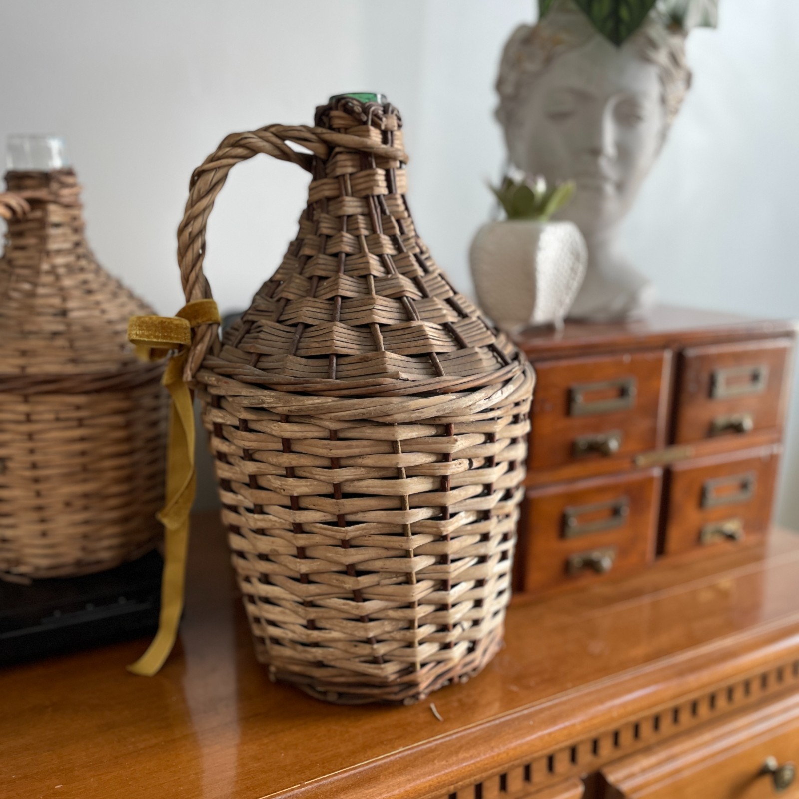 Antique Wicker Wrapped Demijohn European Wine Basket Vintage Bottle Demi John N1