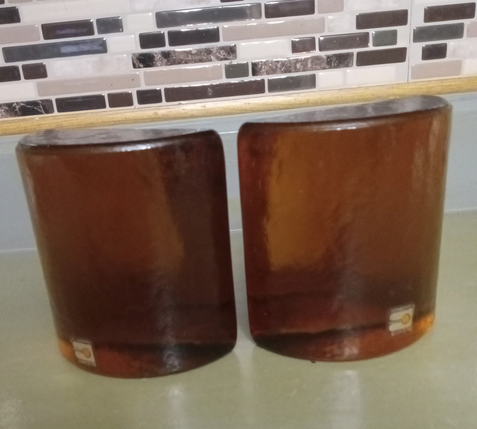 Blenko Art Glass Half Moon Bookends Amber Mid Century MCM *STUNNING* EUC