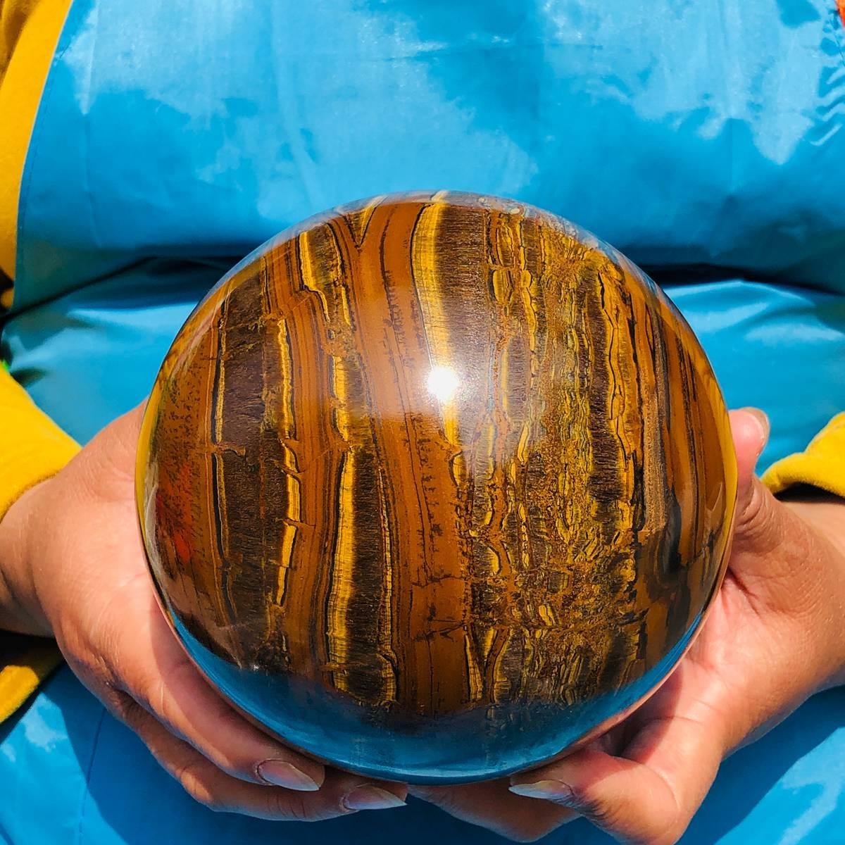 7.65LB Large  Natural Tiger\'s Eye Ball Quartz Crystal Sphere Gem Healing Décor