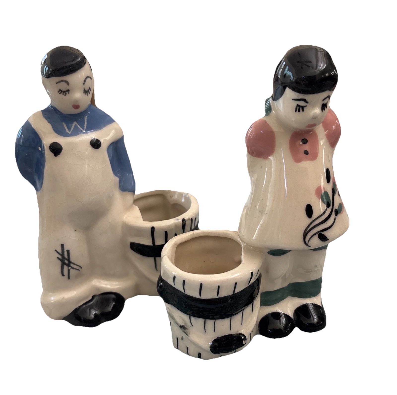 Vintage 1940’s Delee Art California Pottery Boy & Girl Planter Kitsch Vintage 1940’s Delee Art California Pottery Boy & Girl Planter Kitsch