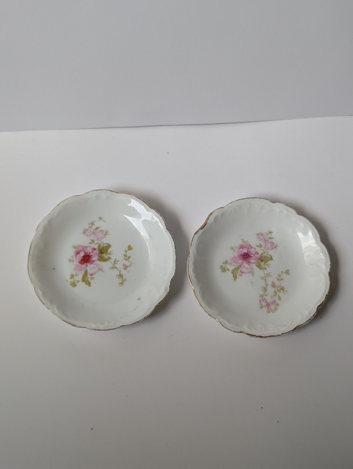 Antique H.C.F Koch & Co. New York porcelain Butter Pats Pink Floral Gold Edges 