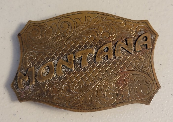 Vintage Montana Solid Brass Belt Buckle. Great detailing