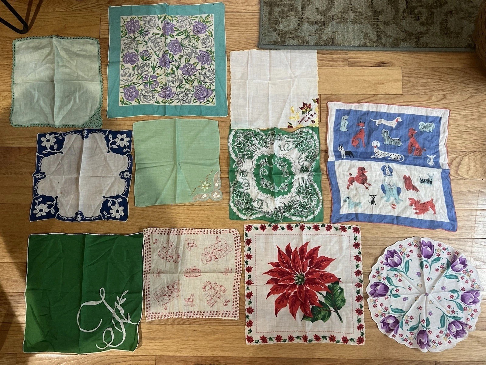 11 Vintage Printed Handkerchiefs Hankies Crochet Embroidered Prints Tammis Keefe