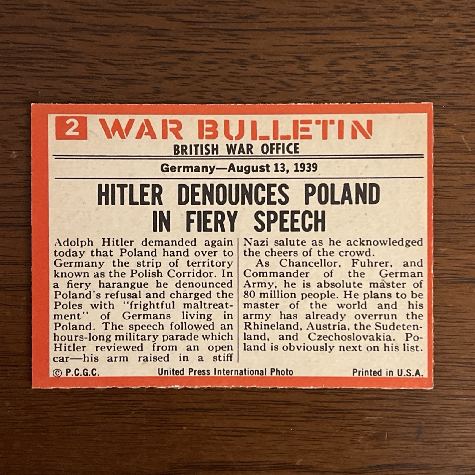1965 Philadelphia Gum War Bulletin #2 CLEAN CARD READ DESCRIPTION