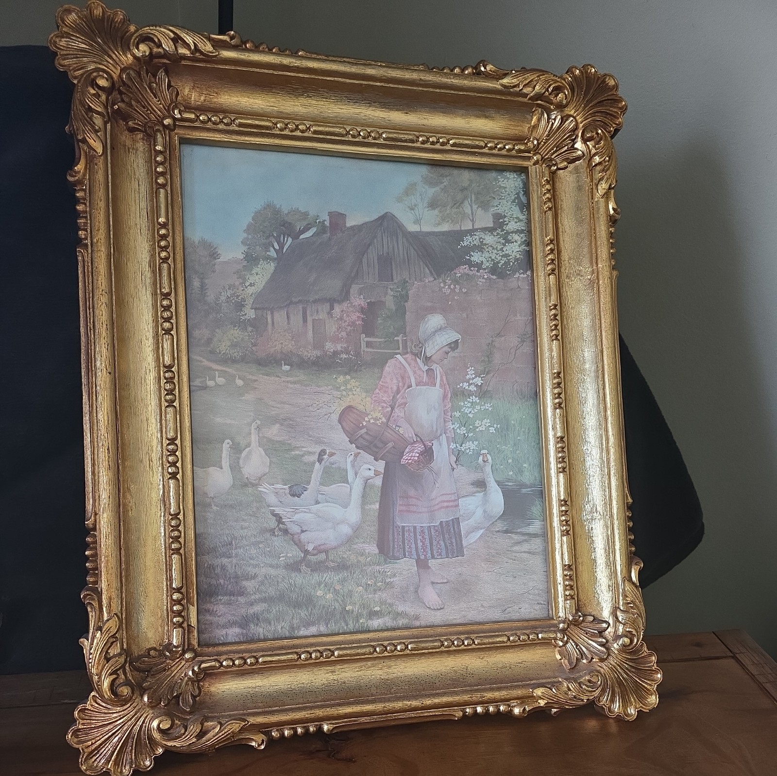 1978 SYROCO Homco 3330 Ornate GOLD Hollywood Regency FRAME Goose ART PRINT 22x18 1978 SYROCO Homco 3330 Ornate GOLD Hollywood Regency FRAME Goose ART PRINT 22x18
