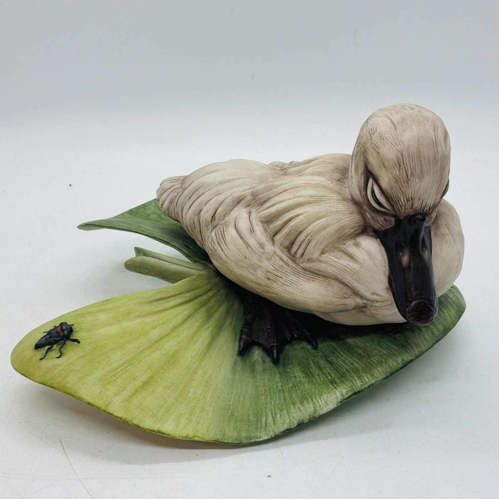 Boehm Porcelain USA (Baby Swan) CYGNET&BUG ON LILY PAD Signed&Numbered 7”L x 4”W