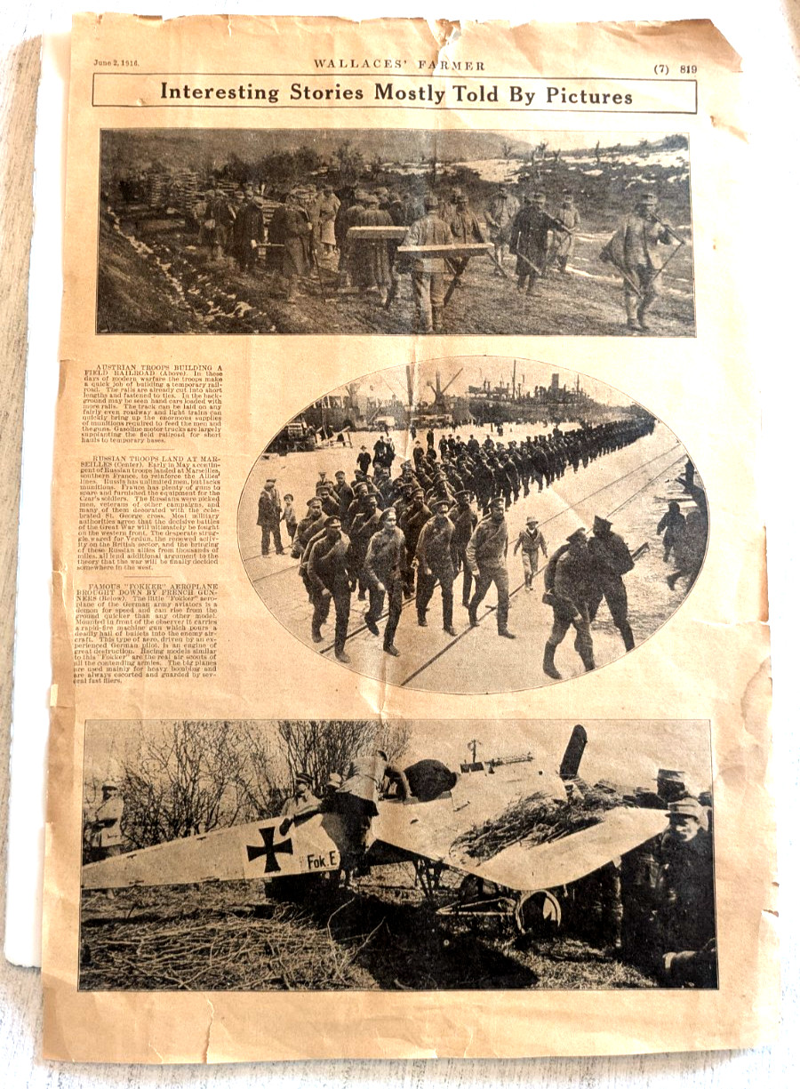 WALLACE FARMER NEWSPAPER SUPPLEMENT, 1916, WW I PHOTOJOURNALISM