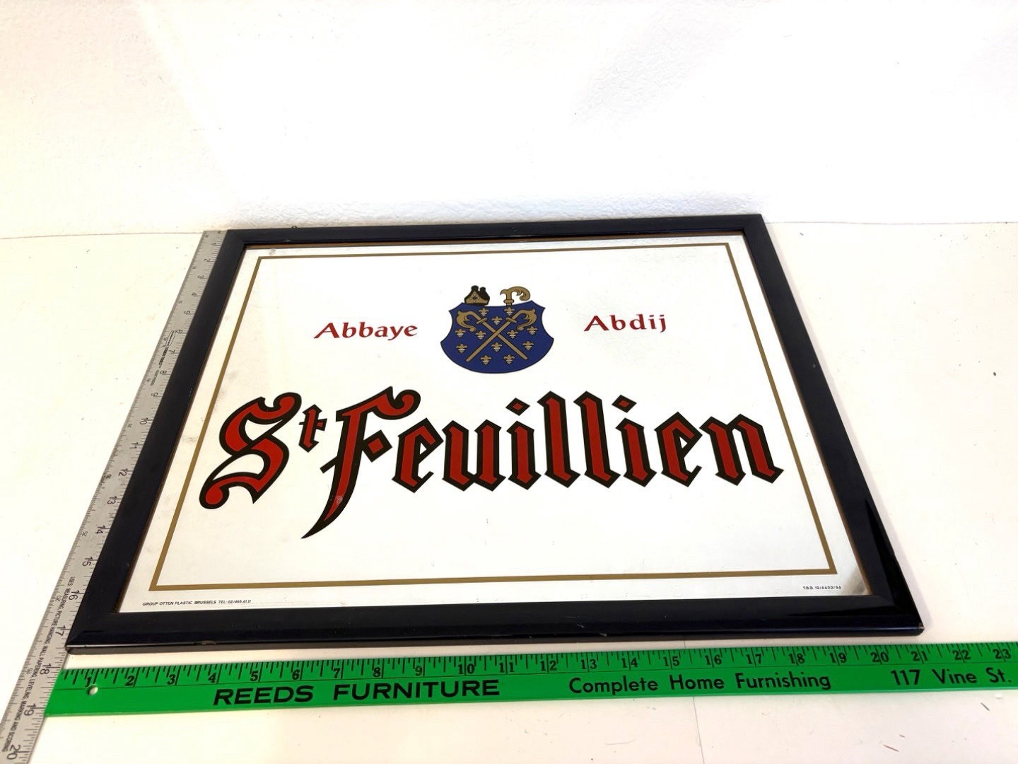 VERY RARE Vintage St Feuillien Belgian Abbey Beer Mirror Sign Bar Decor 21x17