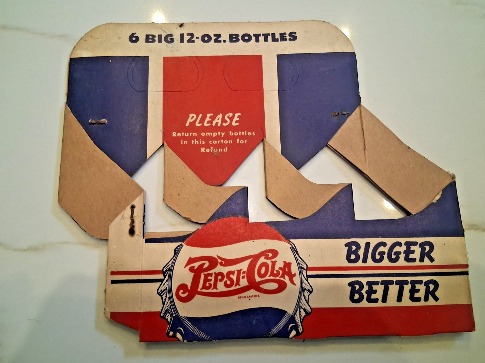 Vintage 1940’s Double Dot Pepsi-Cola Six Pack Cardboard Carrier