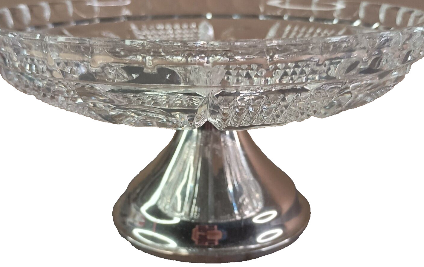 Vintage Clear Glass Bowl Pressed Pattern Candy/Nut Dish Round Metal Base 5 1/2