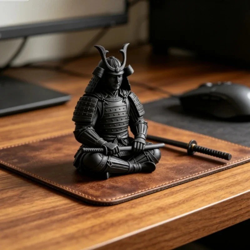 Mini Japanese Samurai Warrior Figurine 3D Printed Bushido Zen Desktop Decor Stat